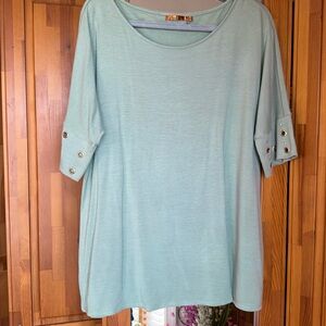 Belldini Light Teal Embellished Sleeve Tunic Top - Like new